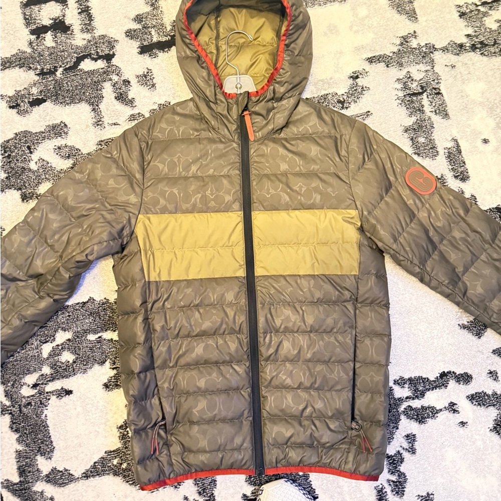 Coach Olive and Tan Puffer Jacket